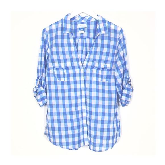 Columbia Blue and White Plaid Button Down Shirt - Picture 1 of 6